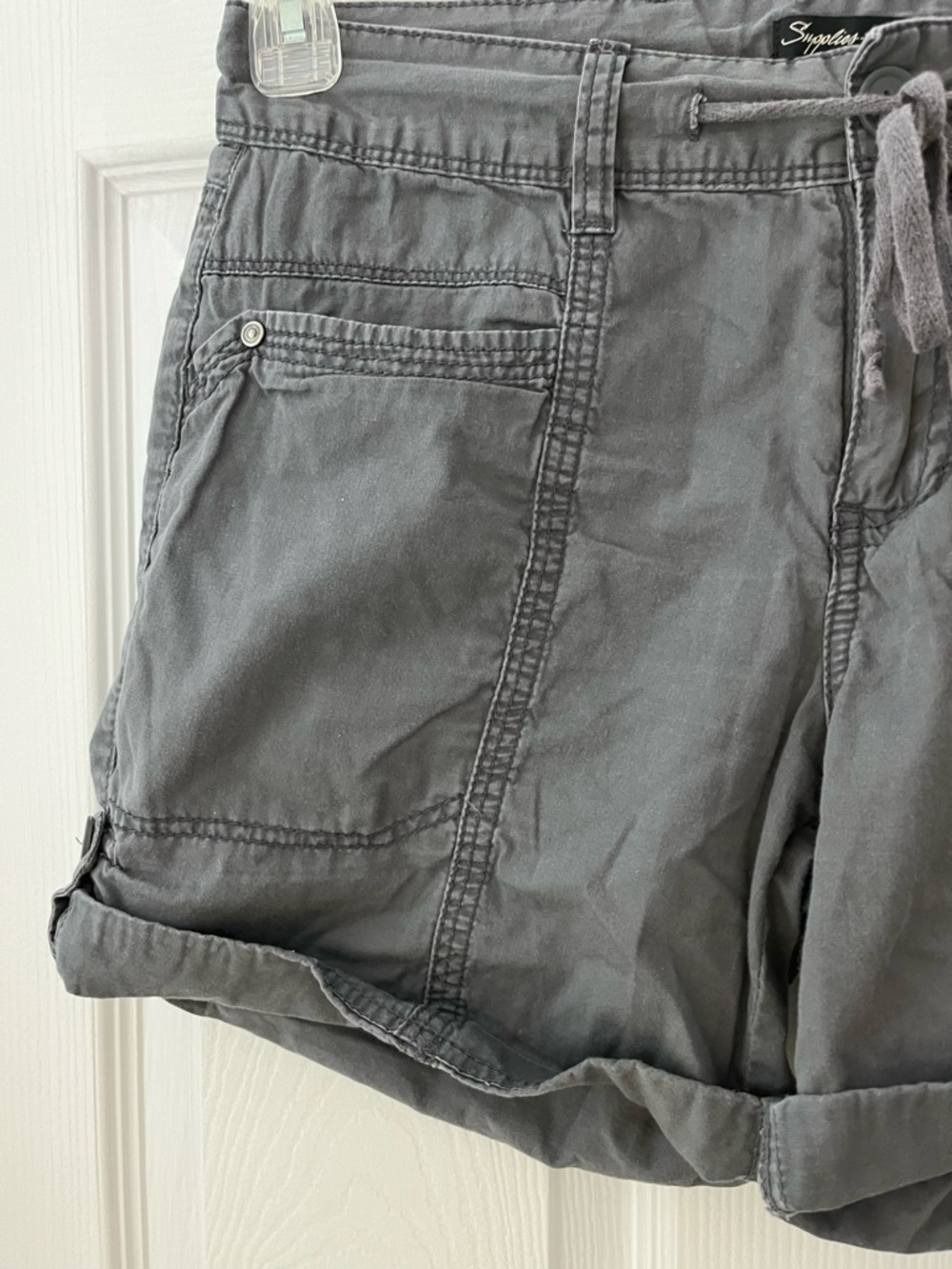 Supplies 100% Cotton Gray Drawstring Utility Shorts - Picture 5 of 5